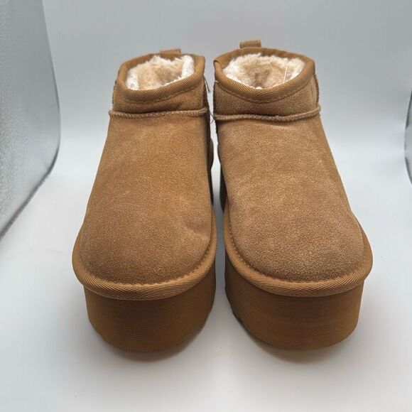 CUSHIONAIRE Hippy Womenβs Platform Ankle BootsβSIZE 6 CHESTNUT - Picture 2 of 7